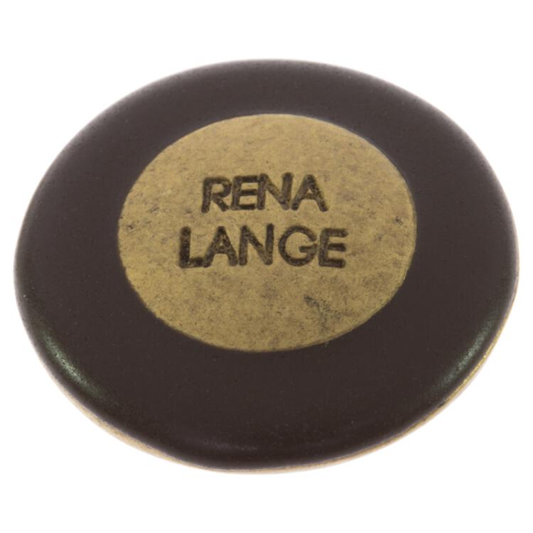 Metallknopf in Altgold mit "RENA LANGE"-Label und braunem Rand 23mm