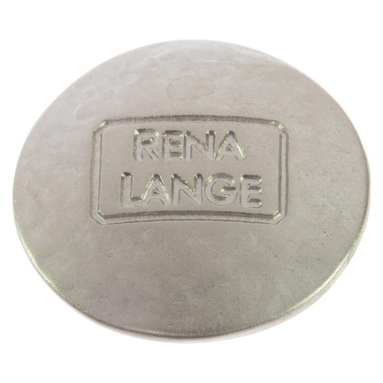 Metallknopf in Silber gehämmerte Optik mit "RENA LANGE"-Label 16mm
