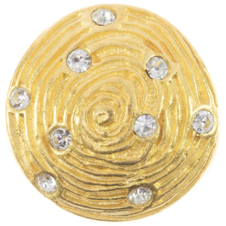 Metallknopf in Gold mit Spiralmotiv und Strasssteinen