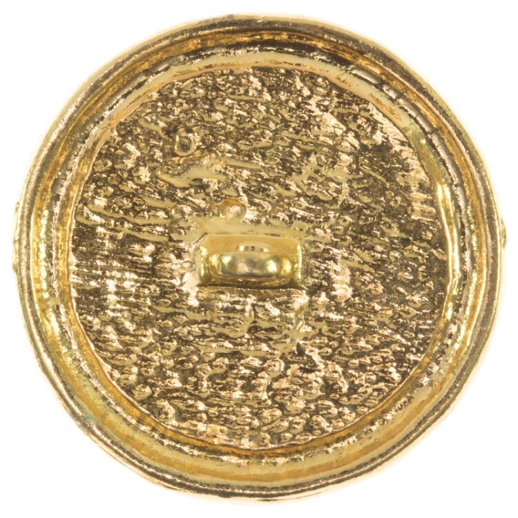 Metallknopf in Gold mit Buddha-Kopf und schwarzen Strasssteinen am Rand 25mm