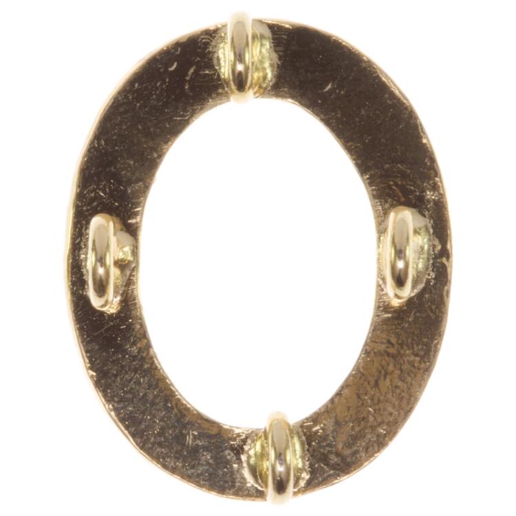 Metallzierteil oval in Gold besetzt mit Strasssteinen mit 4 Ösen zum Annähen 20mm