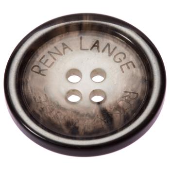 Kunststoffknopf in Hornoptik grau mit "RENA LANGE" - Beschriftung
