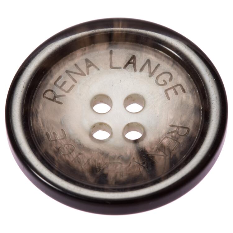 Kunststoffknopf in Hornoptik grau mit "RENA LANGE" - Beschriftung 28mm