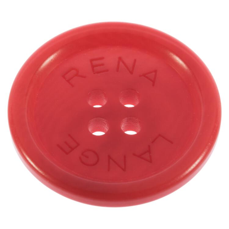 Steinnussknopf in Rot mit "RENA LANGE" - Beschriftung