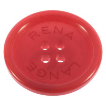 Steinnussknopf in Rot mit "RENA LANGE" - Beschriftung