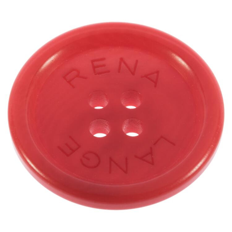 Steinnussknopf in Rot mit "RENA LANGE" - Beschriftung 25mm
