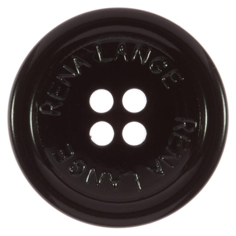 Kunststoffknopf in glänzend Schwarz mit "RENA LANGE"-Beschriftung 18mm