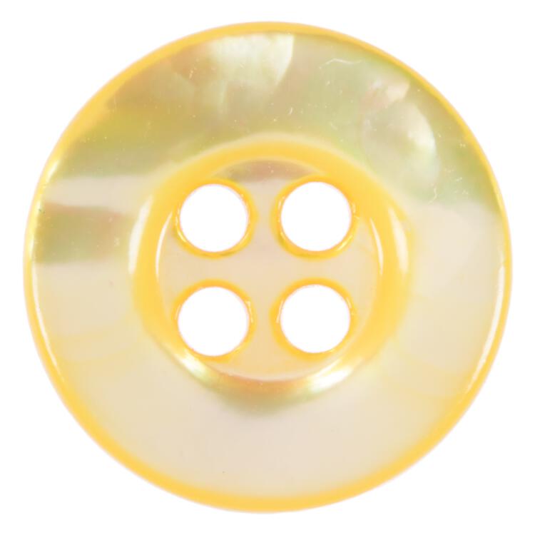 Perlmuttknopf aus MOP-Muschel in Gelb mit breitem Rand
