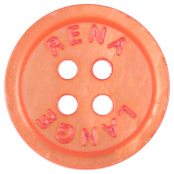 Perlmuttknopf in Orange mit "RENA LANGE"-Beschriftung