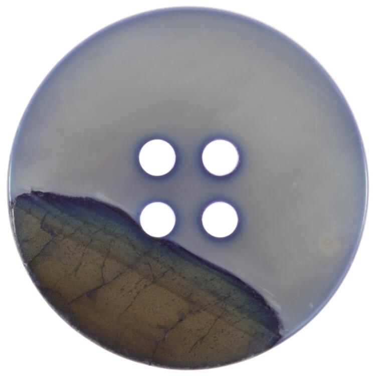 Perlmuttknopf aus MOP-Muschel in Blau mit Vertiefung am Rand 25mm