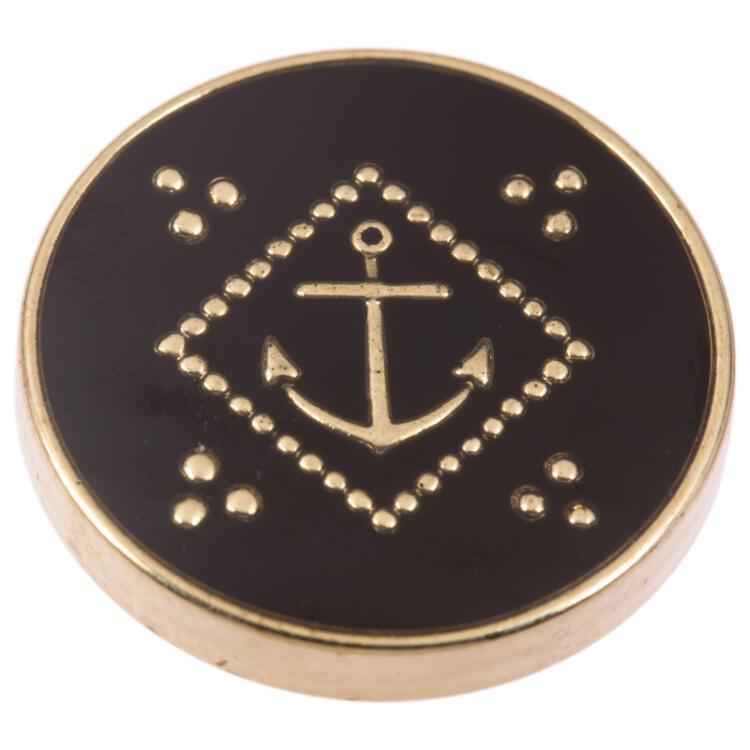 Maritimer Knopf aus Kunststoff in Schwarz mit goldenem Anker 20mm