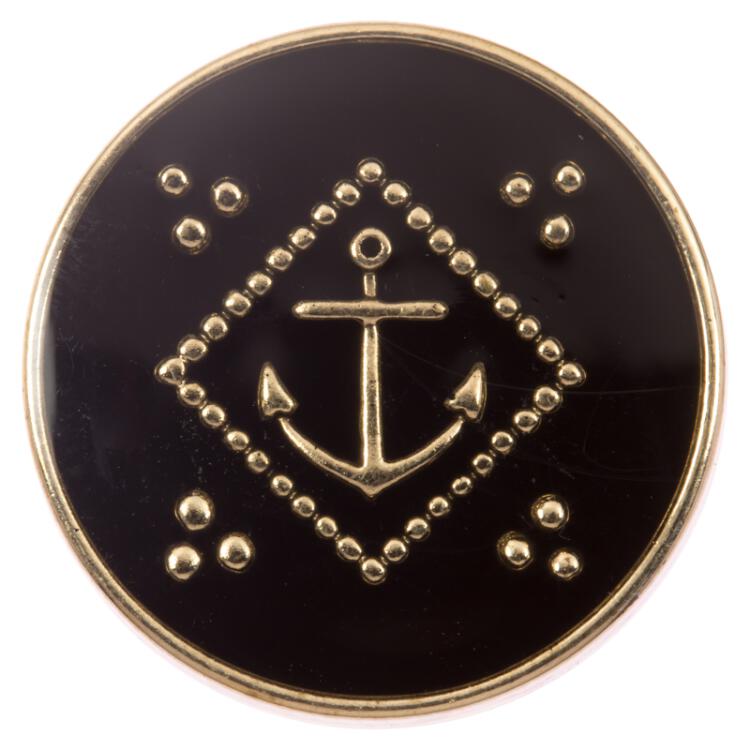 Maritimer Knopf aus Kunststoff in Schwarz mit goldenem Anker 20mm