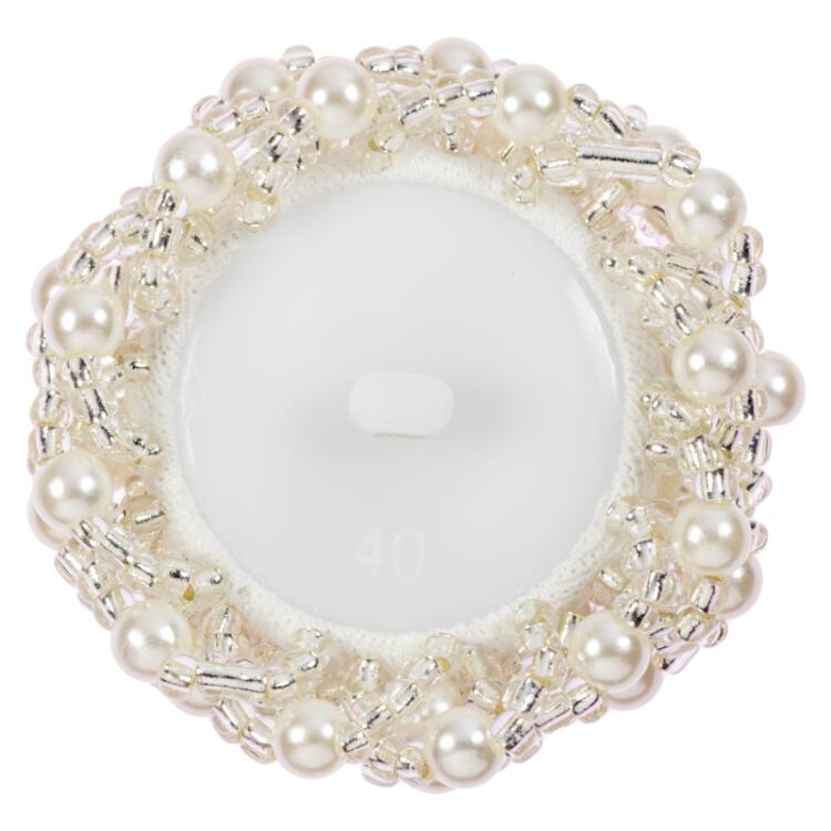 Zierknopf bestickt mit weißen Perlenkettchen 35mm