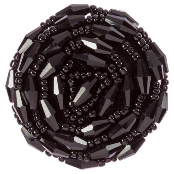 Zierknopf bestickt mit schwarzen Perlen in Blütenform