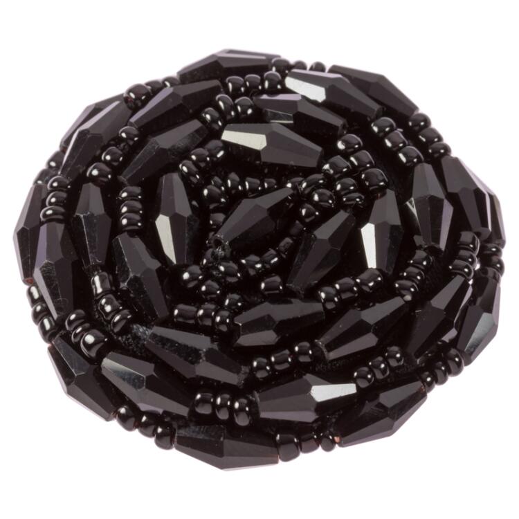 Zierknopf bestickt mit schwarzen Perlen in Blütenform 38mm