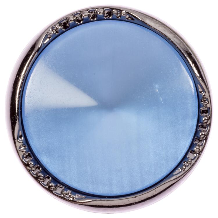 Kunststoffknopf mit Zierrand in Grau und blauer Einlage