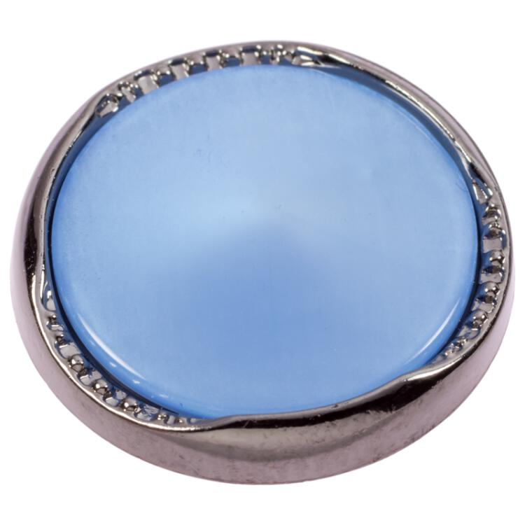 Kunststoffknopf mit Zierrand in Grau und blauer Einlage 18mm