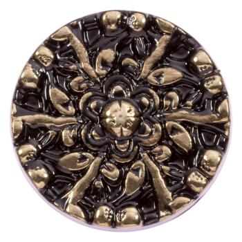 Metallknopf in Altgold mit floralem Muster