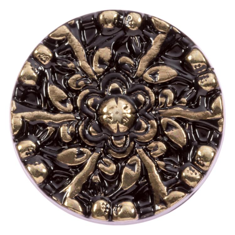 Metallknopf in Altgold mit floralem Muster 15mm