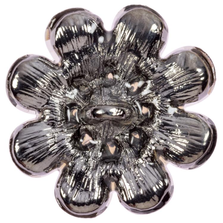Zierknopf Blume in Schwarz-Glitzer und Steinchen in Schwarz 25mm