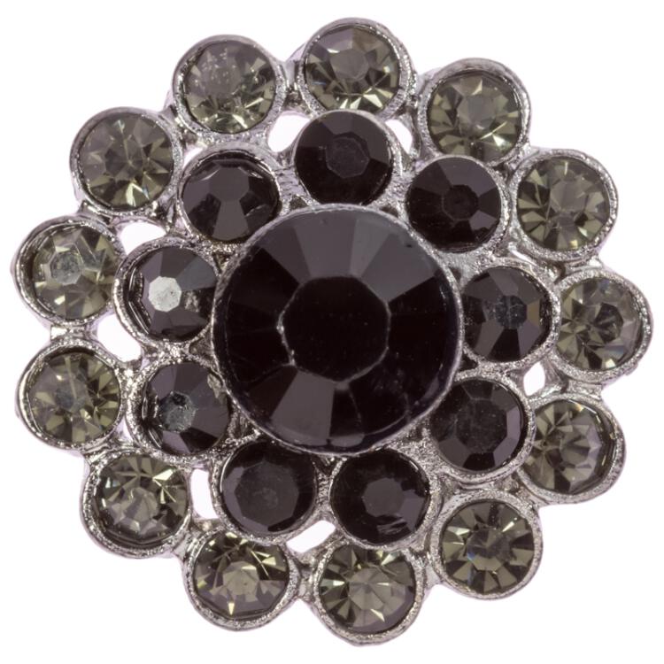 3-stöckiger Zierknopf besetzt mit schwarzen und grauen Steinen 19mm