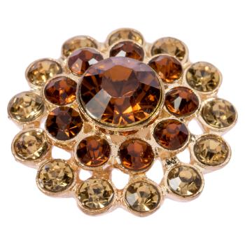3-stöckiger Zierknopf in Gold besetzt mit braunen Steinen