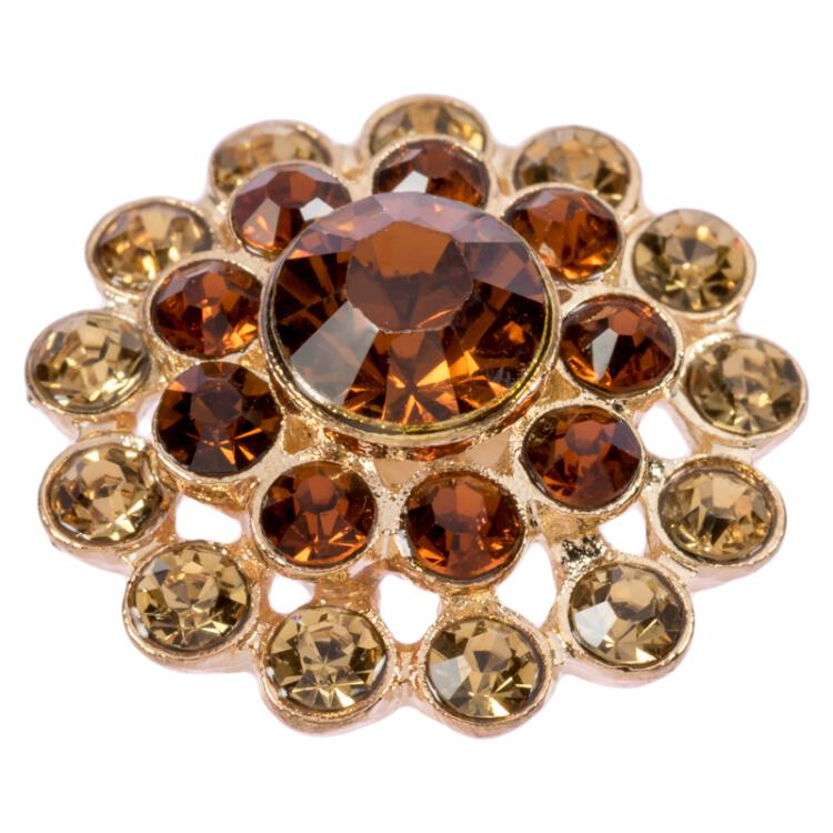 3-stöckiger Zierknopf in Gold besetzt mit braunen Steinen 23mm