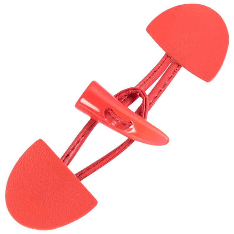 Dufflecoat Verschluss für Kinder aus Lederimitat in Rot mit Kunststoffknebel 110mm