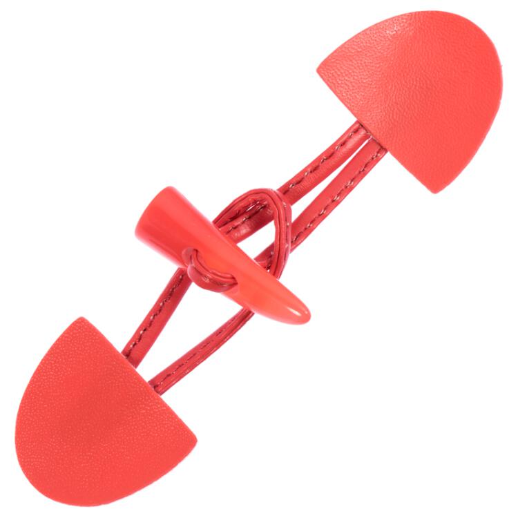 Dufflecoat Verschluss für Kinder aus Lederimitat in Rot mit Kunststoffknebel 110mm