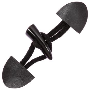 Dufflecoat Verschluss in Schwarz aus Lederimitat mit Kordel und Kunststoffknebel
