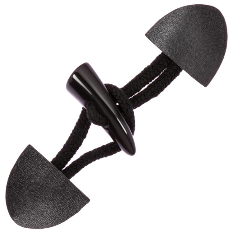 Dufflecoat Verschluss in Schwarz aus Lederimitat mit Kordel und Kunststoffknebel 140mm