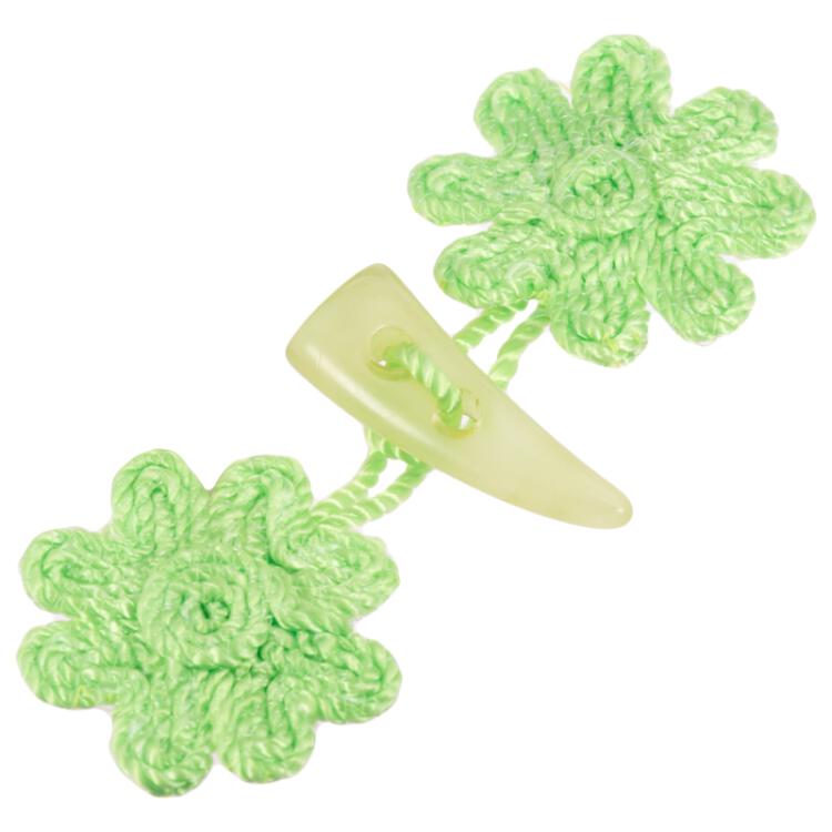 Gehäkelter Knebelverschluss mit Blumenlaschen in Grün