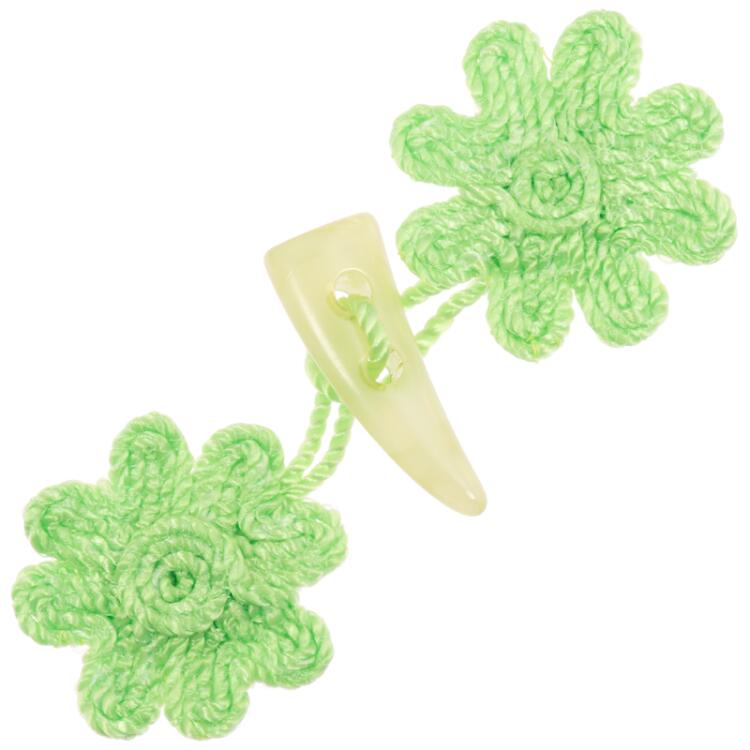Gehäkelter Knebelverschluss mit Blumenlaschen in Grün 90mm