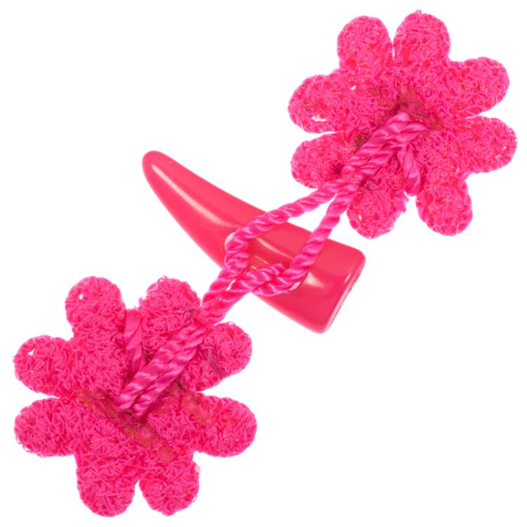 Gehäkelter Knebelverschluss mit Blumenlaschen in Rosa