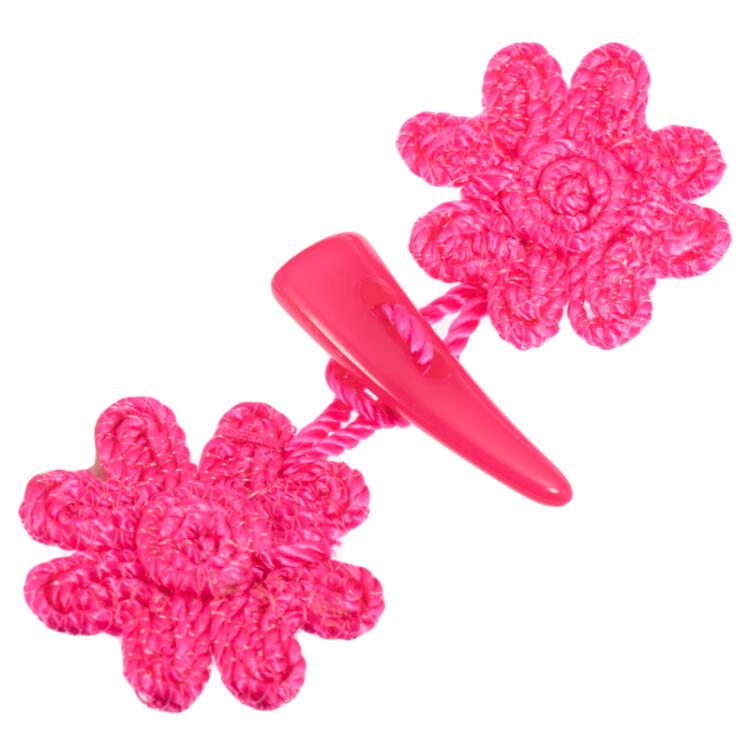 Gehäkelter Knebelverschluss mit Blumenlaschen in Rosa 90mm