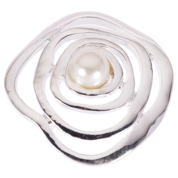 Schmuckknopf in Silber in abstrakter Form mit Perle