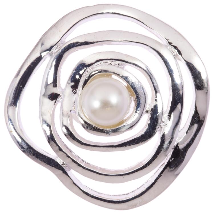 Schmuckknopf in Silber in abstrakter Form mit Perle 34mm