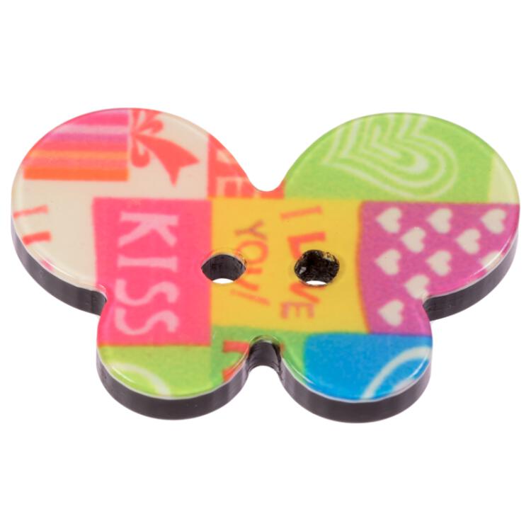 Kinderknopf - Schmetterling mit modernem Print in Bunt 25mm