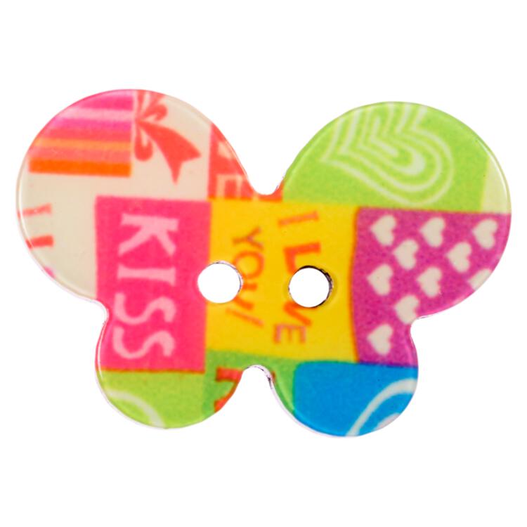 Kinderknopf - Schmetterling mit modernem Print in Bunt 25mm