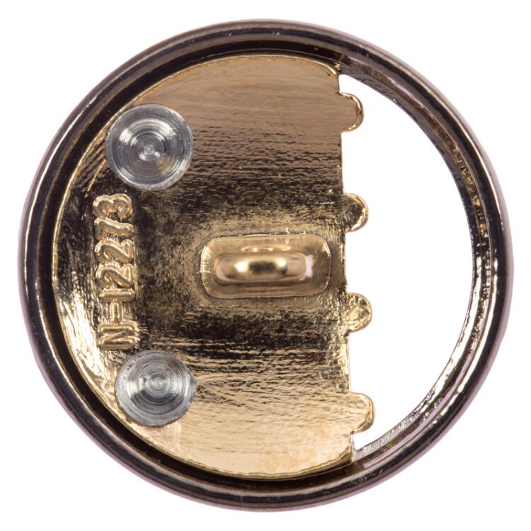 Designerknopf aus Metall in Grau mit Durchbruch und goldenen Linien 15mm
