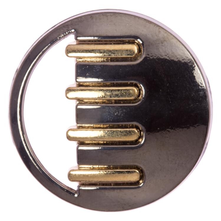 Designerknopf aus Metall in Grau mit Durchbruch und goldenen Linien 18mm