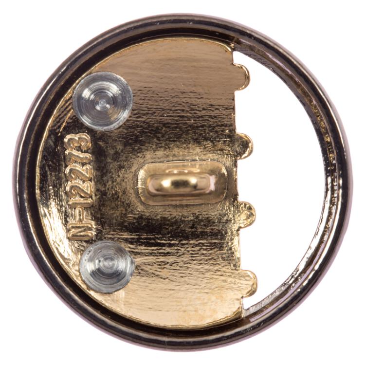 Designerknopf aus Metall in Grau mit Durchbruch und goldenen Linien 18mm