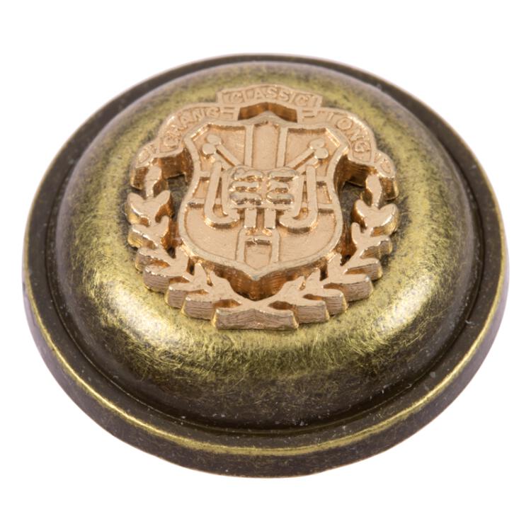 Metallknopf in Altmessing mit Wappen-Einsatz in Gold 18mm