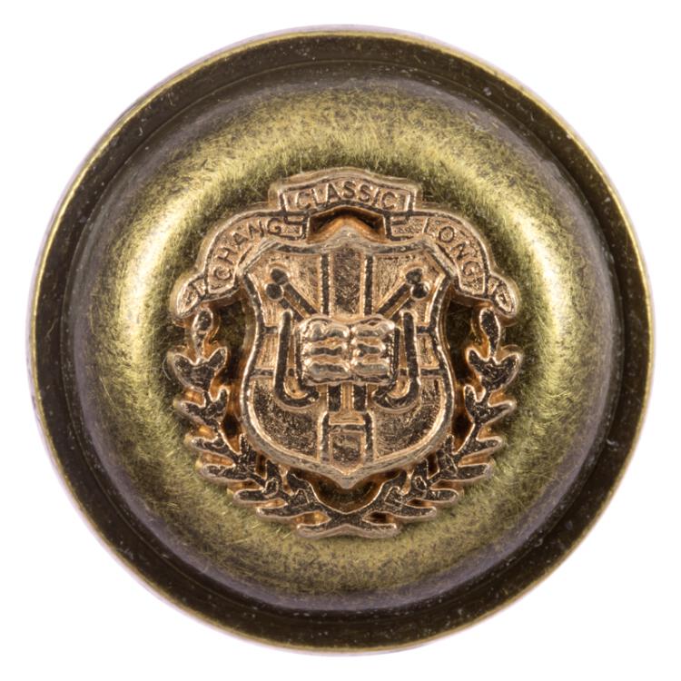 Metallknopf in Altmessing mit Wappen-Einsatz in Gold 18mm