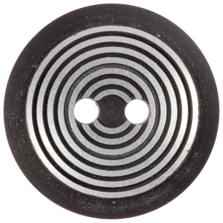 Schwarzer Kunststoffknopf matt mit Ringen in Silber 15mm