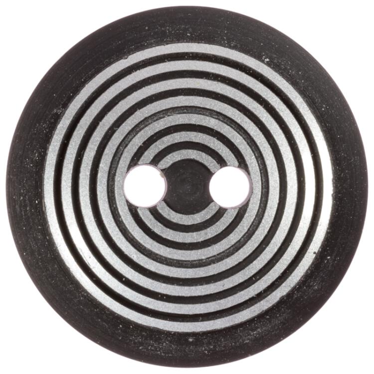 Schwarzer Kunststoffknopf matt mit Ringen in Silber 20mm