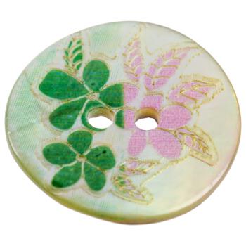 Perlmuttknopf mit floralem Motiv in Rosa-Grün
