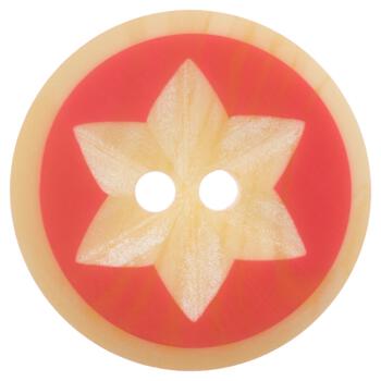 Kunststoffknopf in Holzoptik mit roter Schicht und ausgeschnitztem Stern