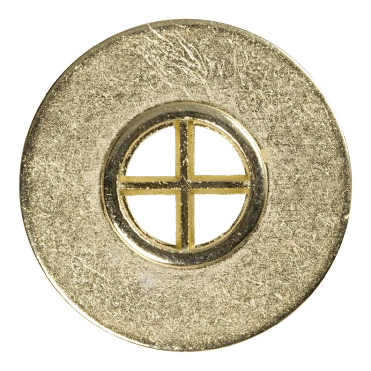 Goldener Metallknopf, 4-Loch,  Vorderseite emailliert und gelasert 23mm