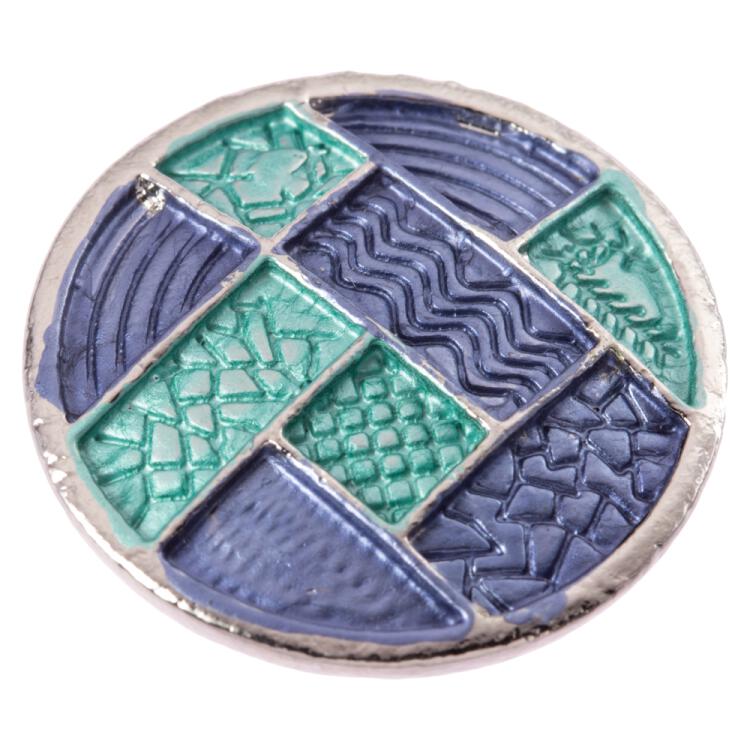 Designerknopf mit rechteckigen Segmenten in Blau und Grün 23mm